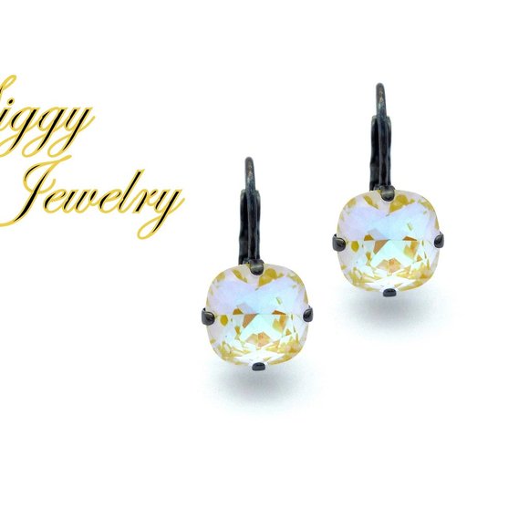 Sunshine Delite Cushion Cut Shimmering Yellow Crystal Drop Lever-Back Earrings - Picture 3 of 5